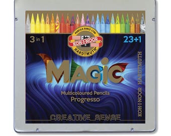 Woodless Multicolored Pencil Set Koh-I-Noor Progresso Magic 8774 8772 Coloring Drawing 3in1 Creative Tricolor
