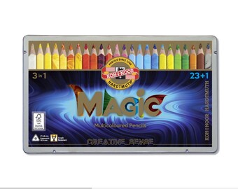 Koh-I-Noor Magic 3408 Multicolored Jumbo Colored Pencils Set in Metal Case Triangular Crayon Drawing Coloring