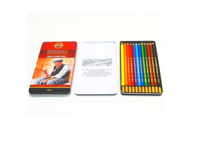 Watercolor Colored Pencil Set Koh-I-Noor Mondeluz 3727 3726 In Metal Case Water Soluble Aquarell Artist Drawing Coloring 12 pencils