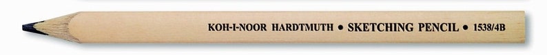 May include: A wooden pencil with a black graphite lead. The pencil is labelled "KOH-I-NOOR HARDTMUTH &bull; SKETCHING PENCIL &bull; 1538/4B".