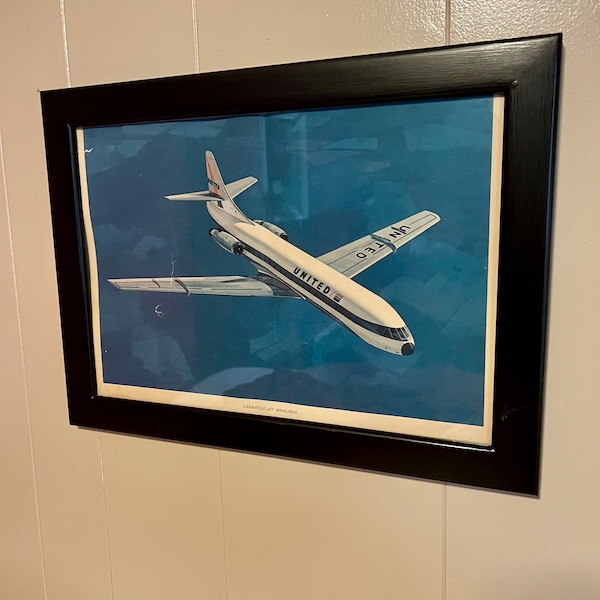 United Airlines Caravelle Jet Mainliner Framed Print - Mid Century Travel Poster