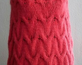 Oversized poncho knitted size S M L mohair share orange red cabled Beanie