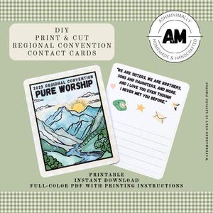 Tarjeta de contacto DIY de Adoración Pura para imprimir / Convención Regional 2025 / Descarga digital / Papelería inspirada en el ministerio y la adoración de los Testigos de Jehová