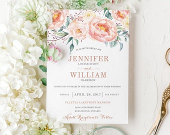 Floral Wedding Invitation, Printable, DIY