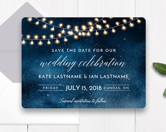Save The Dates Invitations, String Lights, Wedding, DIY