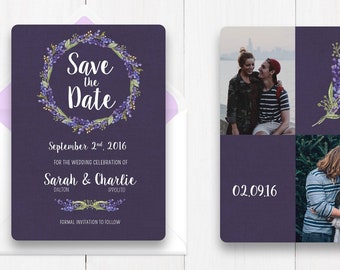 Rustic Save The Date Invitations, Lavendar, Digital, Printable, DIY