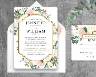 Floral Blush Wedding Invitation, Printable, DIY