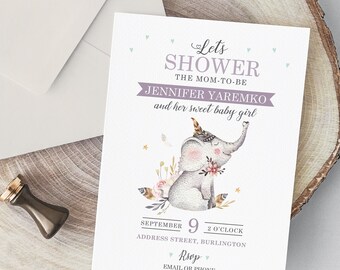 Baby Shower Invitation, Elephant Theme, Digital, Printable, DIY