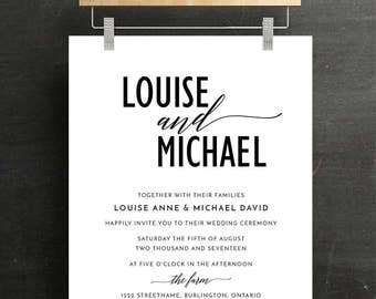 Modern Wedding Invitation, Printable, DIY