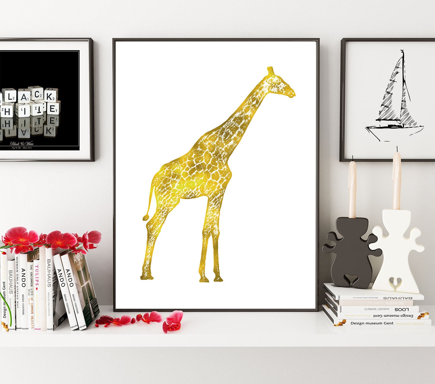 Gold Giraffe Print Giraffe Art Faux Gold Foil Print Nursery Etsy