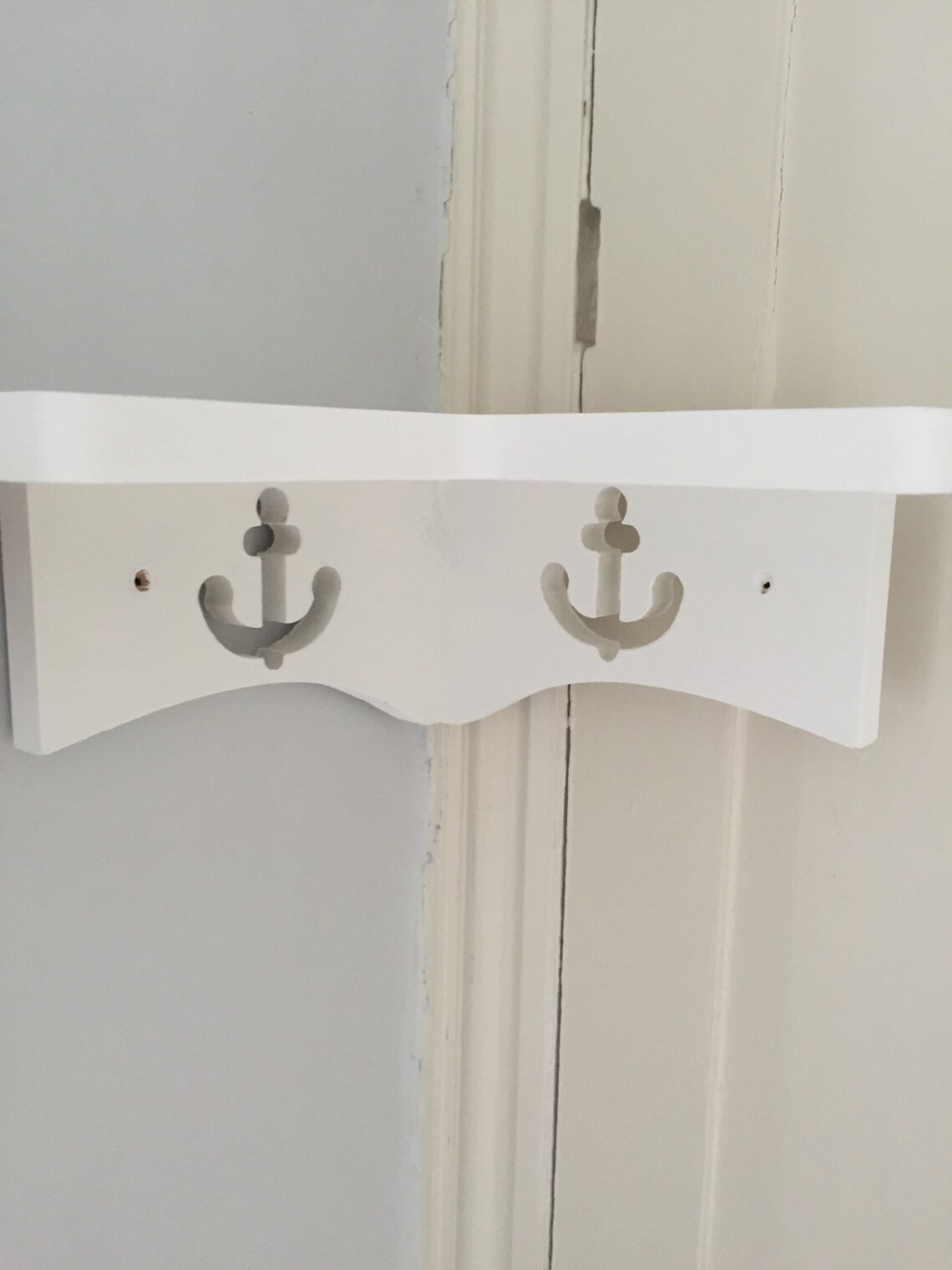 Nautical beach anchor corner shelf painted white new Etsy