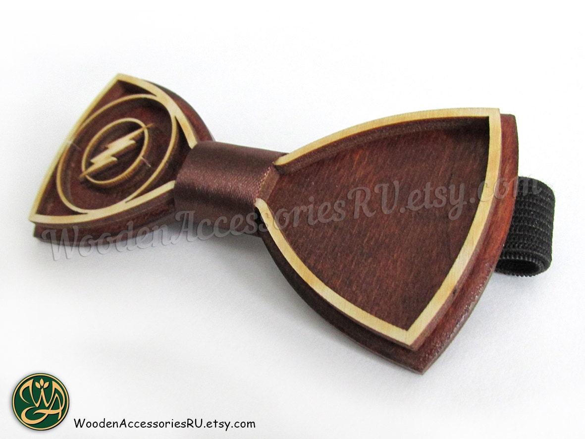 Wood bow tie Flash wooden unisex accessory for comics fans | Etsy