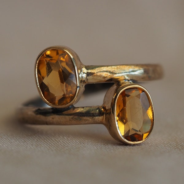 Delicious sterling silver and 9kt rose gold PLATED Citrine bypass ring