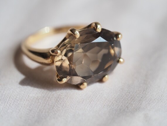 Sexy vintage 14K yellow gold Smoky Quartz cocktail