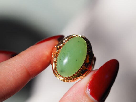 Fabulous vintage solid 14K gold natural Jadeite c… - image 7