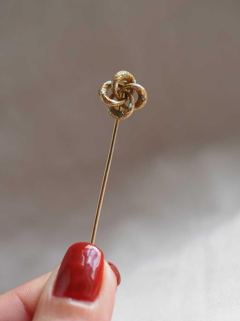 Darling antique 10K gold enamel stick pin