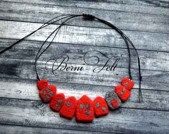 Red Autumn Design Necklace Felt Necklace Houses Necklace Wool Jewelry Original OOAK Jewelry