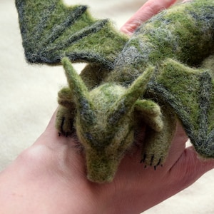 Needle Felted Sleeping Forest Dragon, Fantasy Ornament
