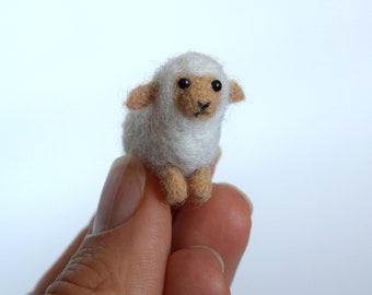 Tiny white lamb Dollhouse miniarure  Micro sheep figurine   Dollhouse animals miniatures  White sheep for doll Tiny toy Needle felted sheep