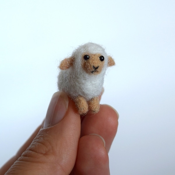 Tiny white lamb Dollhouse miniarure  Micro sheep figurine   Dollhouse animals miniatures  White sheep for doll Tiny toy Needle felted sheep