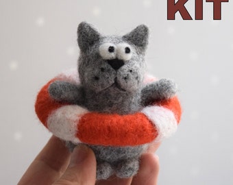 Needle Felting Kit: Swimmer Cat DIY Craft, Beginner Tutorial