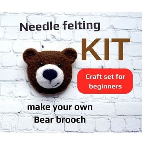 Bear Brooch Felting Kit For Begginers  Needle Felting Kit DIY Kit  Craft Kit Felting Supplies DIY Craft Kit Starter Kit Beginner