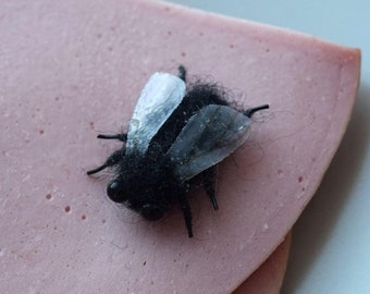 Needle Felted Fly Brooch - Realistic Wool Bug, Garden Decor