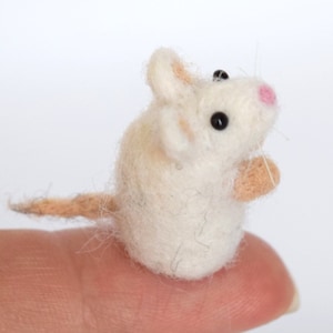 Wool Felted White Mouse Miniature, Tiny Dollhouse Ornament