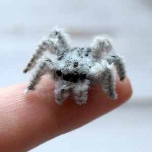 Jumping spider plush figurine Dollhouse ornament Micro spider  Wildlife miniature Spider gift Realistic spiders arachnida Gray spider home