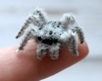 Figura de peluche de araña saltadora hecha a mano, miniatura de vida silvestre