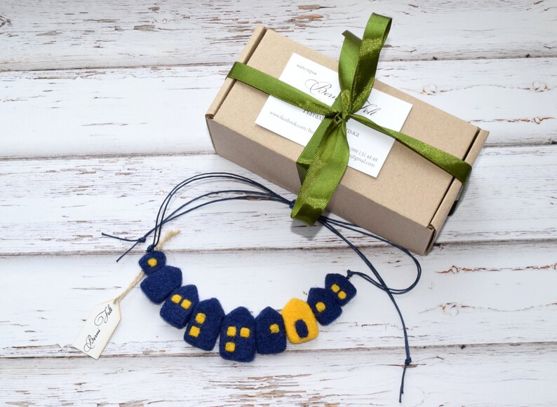 Design Necklace Felt Necklace Houses Necklace Wool Jewelry Etsy