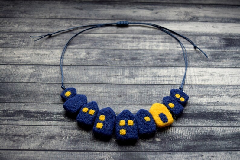 Design Necklace Felt Necklace Houses Necklace Wool Jewelry Etsy