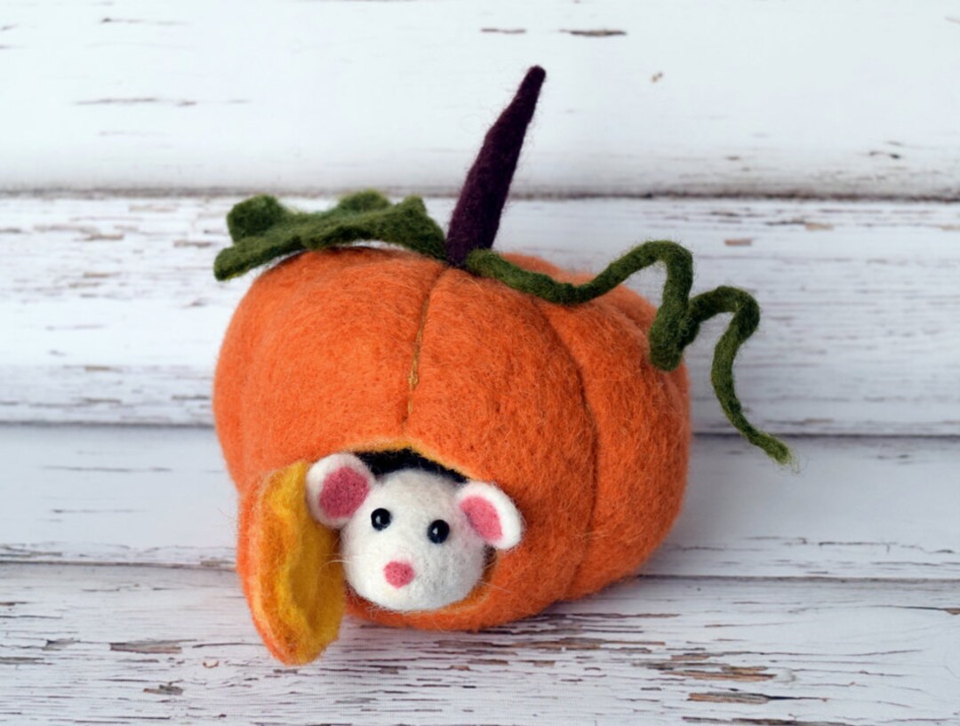 Mouse With a Pumpkin House Cute Mouse Dollhouse Needle Felted Mouse ...