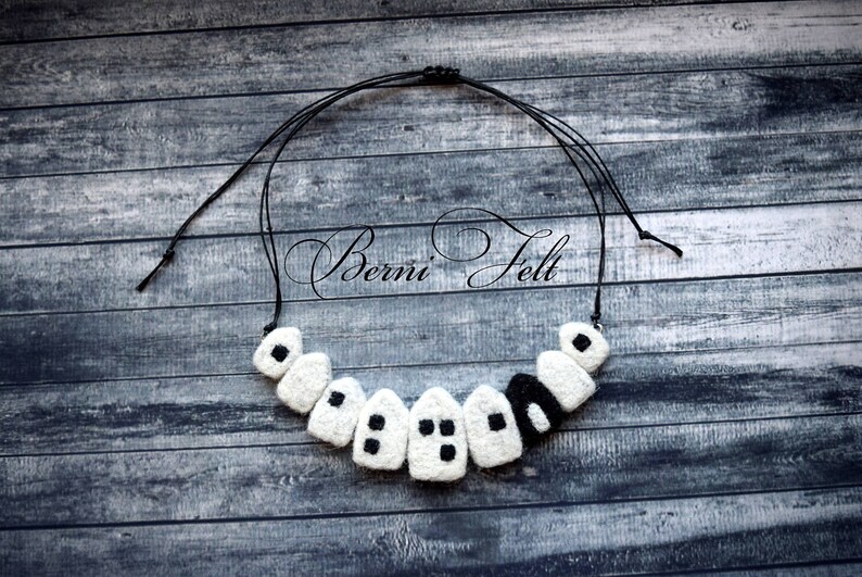 Design Necklace Felt Necklace Houses Necklace Wool Jewelry Etsy