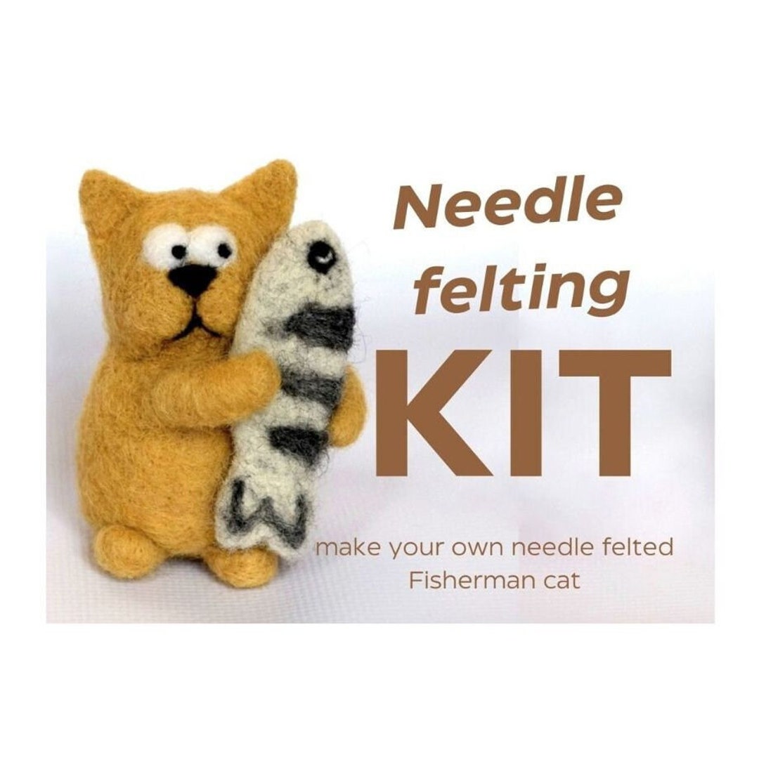 Needle Felting Kit Beginners starter Kit Fisherman Cat DIY Needle Felting Tutorial Gifts for Cat