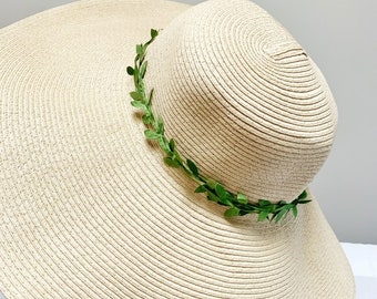 Wide Big Brim Straw Hat with Leave Ribbon, Sun Hat Wide Brim Straw Hat, Face Mask,  Summer Hat, Straw Hat - 6326Leave