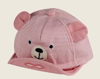 Baby hat with Bear Embroidery, Baby Poor Boy Hat, Summer hat, Kid's Hat, Girl Baby Hat, Boy Baby Hat - 0894