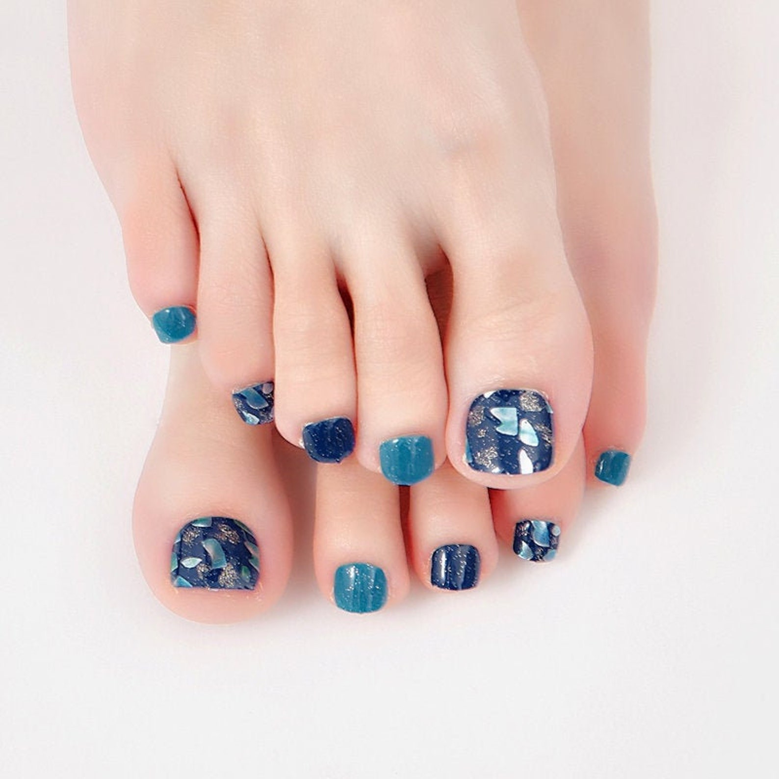 BLUE GOLD TURQUOIS Toe Nail Wraps Abstract Toe Nail Art Etsy