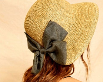 Straw Sun Hat With Bow, Summer Hat, Straw Hat - 8605