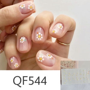 Daisy Nail Sticker Wrap / Flowers Nail Wraps / Winter Nail Wrap / Nail Strips / Nail Art Stickers / Clear, Nude Sparkles QF544 image 1