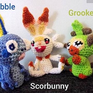 Grookey, Scorbunny, and Sobble