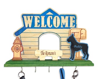 3D Personalized Key Ring Holder, Dog Leash Hangar with Family Name and Pet | Bernese Mountain•Bichon•Boston Terrier•Boxer Gift for Dog Lover