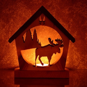 Moose Tea Light Holder Reversible-Handcrafted Décor-LED Candle Holder-Wood Tealight Holder-Wildlife