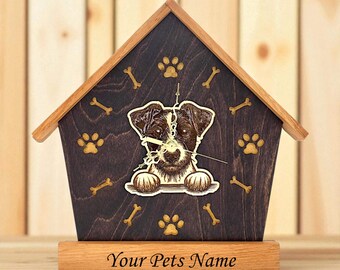 Jack Russell Personalized Pomeranian Wall Clock: Engraved Wood Dog Memorial Art