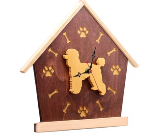 Personalized Poodle Silhouette Clock | Engraved Wood Pet Gift | Poodle Lover & Memorial Décor
