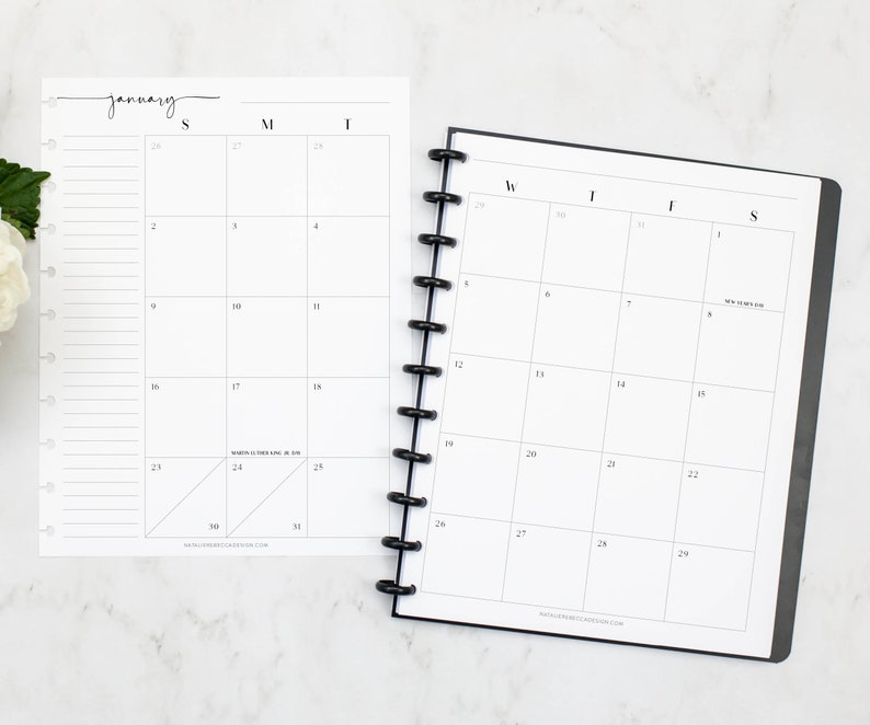 MONTHLY CALENDAR for Discbound Planners MODERN Font Happy - Etsy
