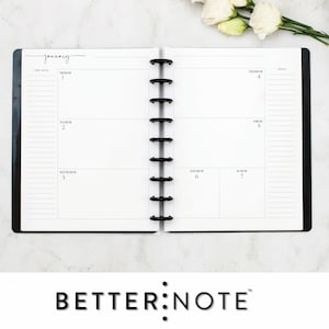 Dated HORIZTONAL Weekly Monthly Calendar Inserts, MODERN Font, Discbound Planner Pages