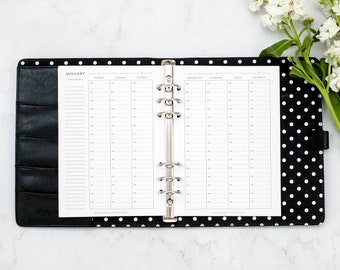 A5 Weekly & Monthly HOURLY Calendar, CLASSIC Font, Weekly Monthly View, Filofax A5, Kikki, Ring Bound, WO2P, Hourly, 12 months, Inserts only