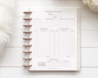 MONTHLY BUDGET for Discbound Planner, Mini, Happy Planner, Junior Disc Bound, Letter, ARC, Tul, Half Letter, Budgeting, Finance, Disc Bound