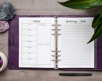 A5 Meal Planning Kit, Menu & Grocery Lists, Filofax A5 Planner Insert, Carpe Diem Inserts, Kikki K Medium Planer Printed Inserts, A5 Inserts